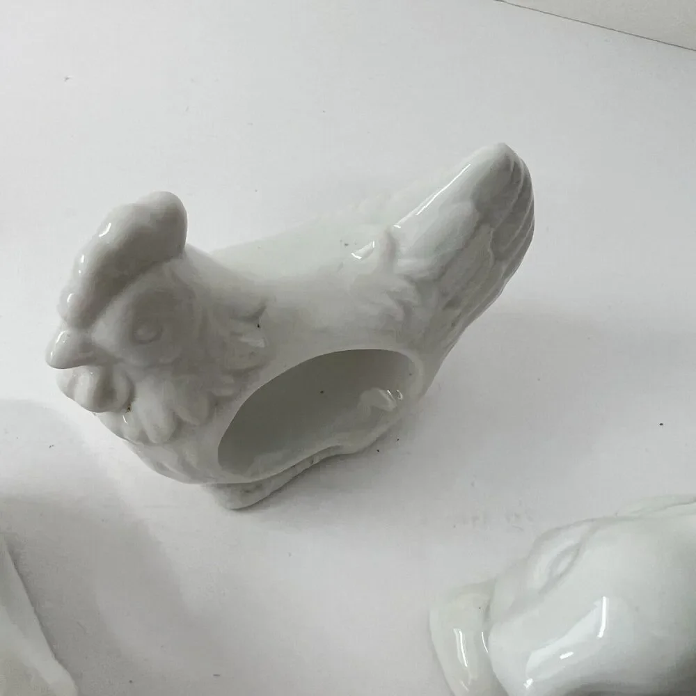 Vintage 1984 White Ceramic Farm Animal Napkin Rings Holders Set 4 Japan